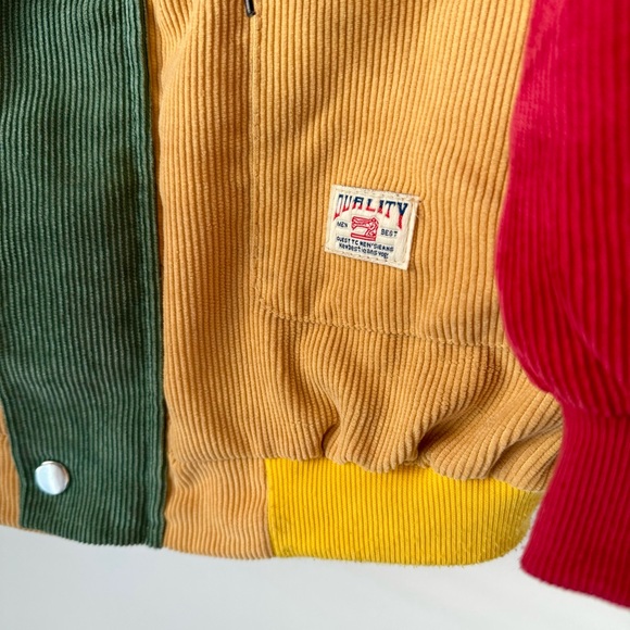 RETRO UNISEX 90s HIP HOP CORDUROY COLORBLOCK WINDBREAKER JACKET - Picture 4 of 7
